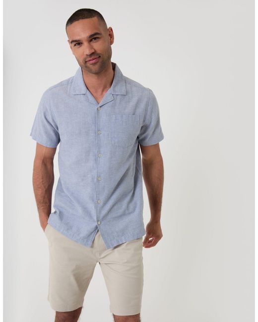 Threadbare Blue Linen Cotton Blend Short Sleeve Shirt for men