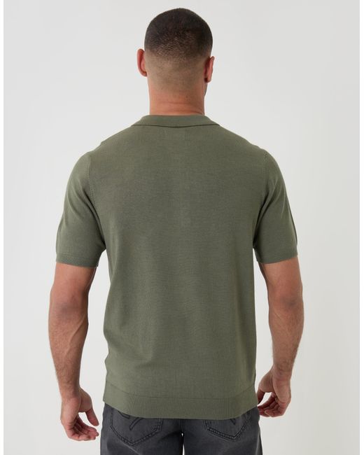 Threadbare Green Quarter Zip Knitted Polo for men