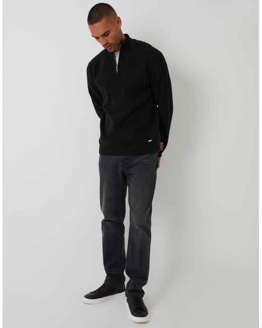 Threadbare Black Rib Panel Quarter Zip Knitted Jumper for men