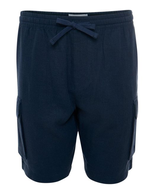 Threadbare Blue Linen Blend Cargo Shorts for men