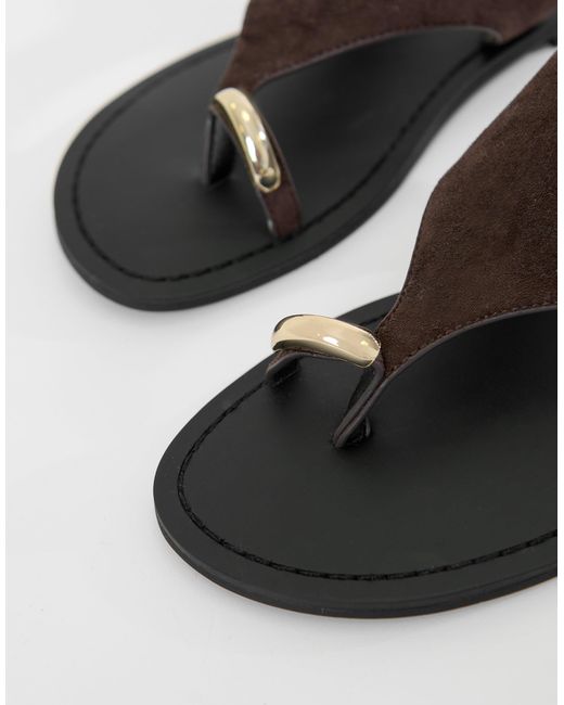 Threadbare Black T-Strap Toe Loop Sandals