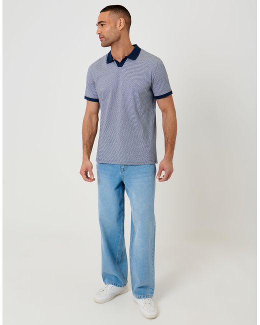Threadbare Blue Jacquard Trophy Neck Polo Shirt for men