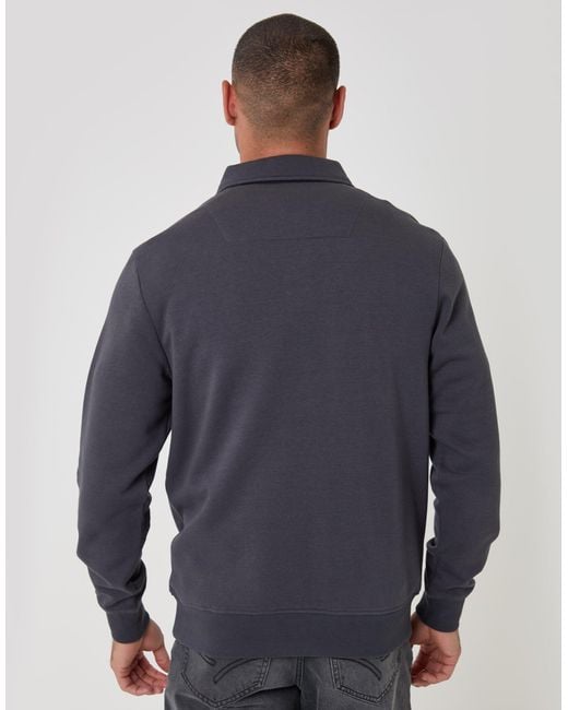 Threadbare Blue Cotton Rich Quarter Zip Polo Sweatshirt for men