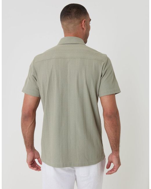 Threadbare Gray Knitted Cotton Blend Short Sleeve Shirt for men