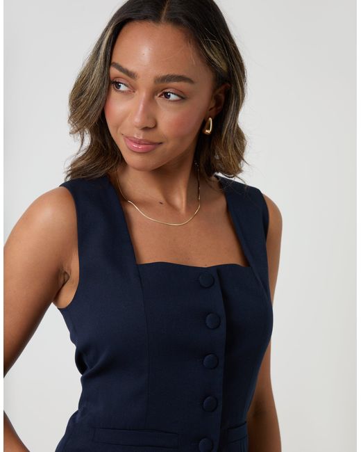 Threadbare Blue Square Neck Tailored Waistcoat