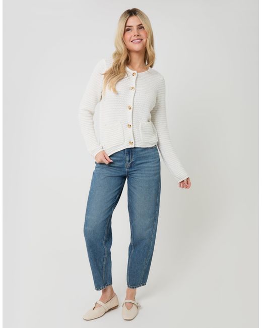 Threadbare White Patch Pocket Crew Neck Cardigan