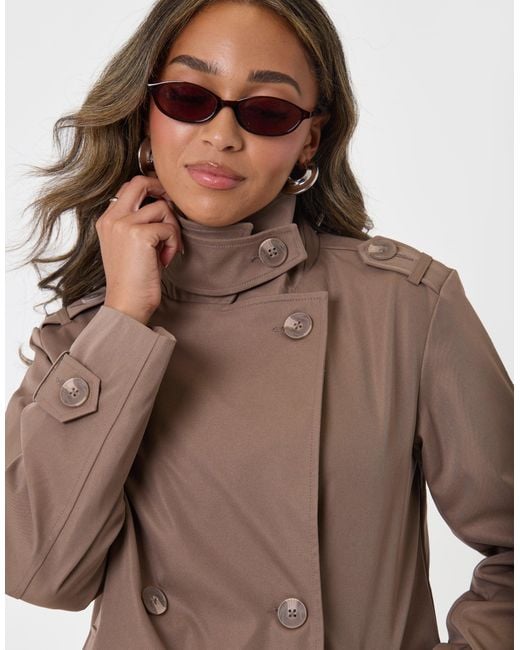 Threadbare Brown Funnel Neck Short Trench Coat