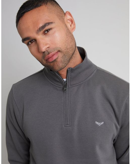 Threadbare Gray Quarter Zip Sweatshirt for men
