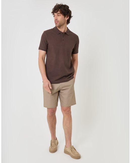 Threadbare Brown Textured Cotton Polo Shirt for men