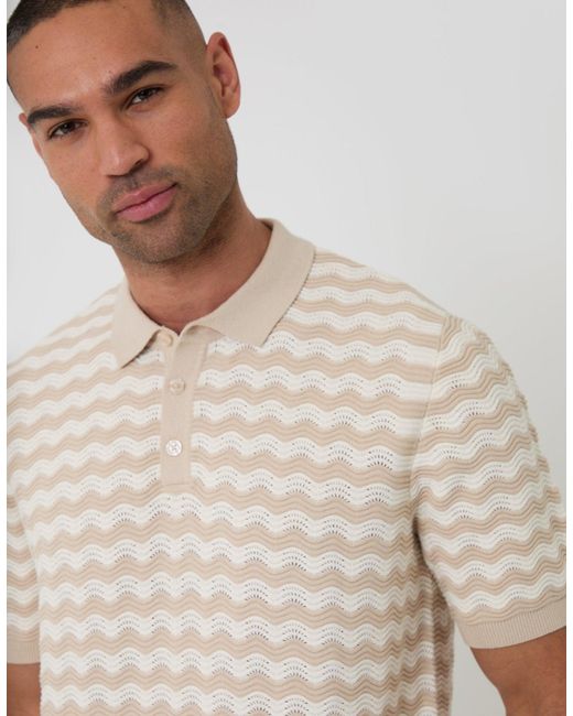 Threadbare Natural Wavy Textured Knitted Polo for men