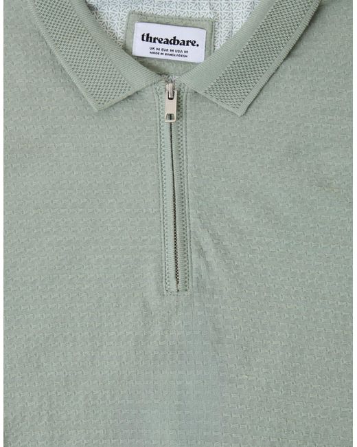 Threadbare Green Textured Quarter Zip Polo Shirt for men
