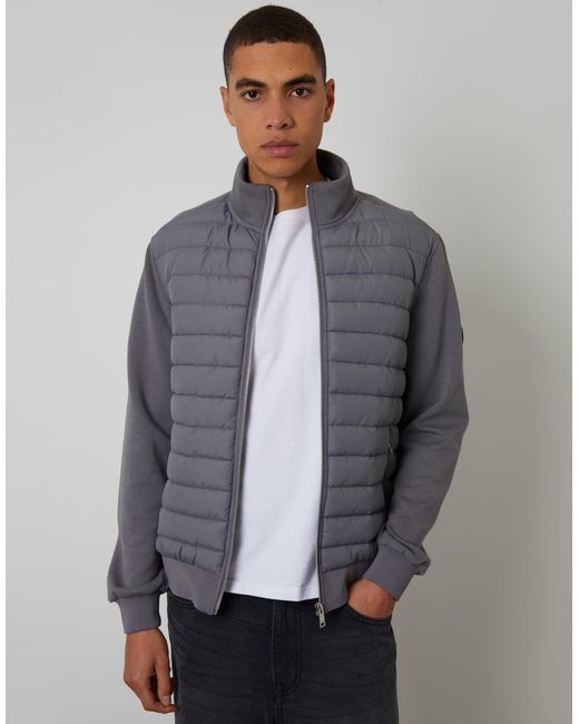 Threadbare Gray Quilted Hybrid Funnel Neck Jacket for men