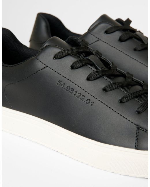 Threadbare Black Pu Court Trainers for men