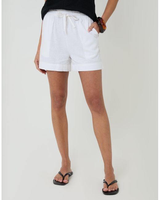 Threadbare Blue Linen Blend Tie Waist Shorts