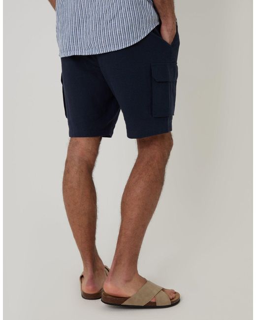 Threadbare Blue Linen Blend Cargo Shorts for men