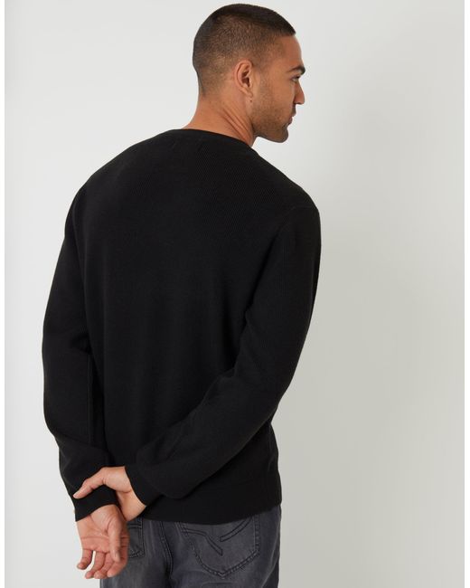Threadbare Black Rib Knit Crew Neck Jumper for men