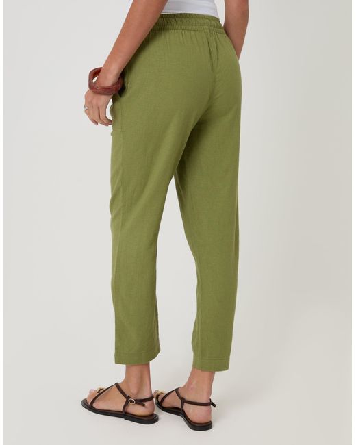 Threadbare Green Linen Blend Drawstring Trousers