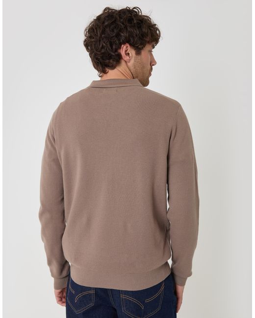 Threadbare Brown Boxy Fit Quarter Zip Polo Sweatshirt for men