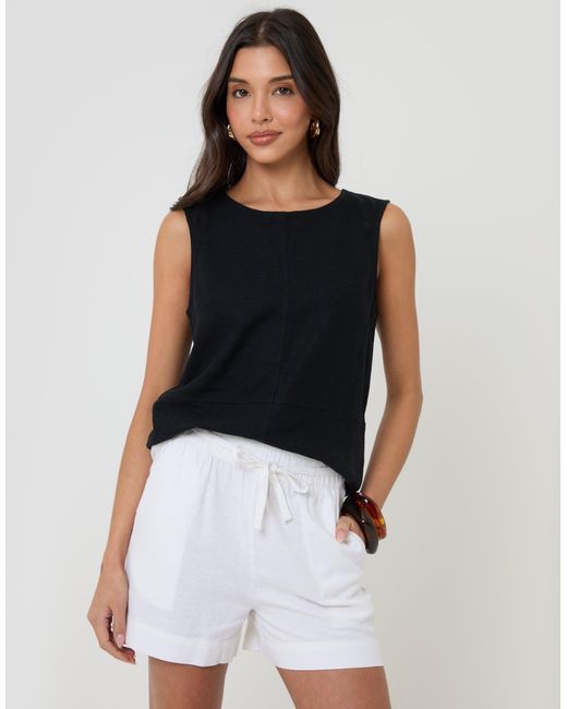 Threadbare Blue Linen Blend Tie Waist Shorts
