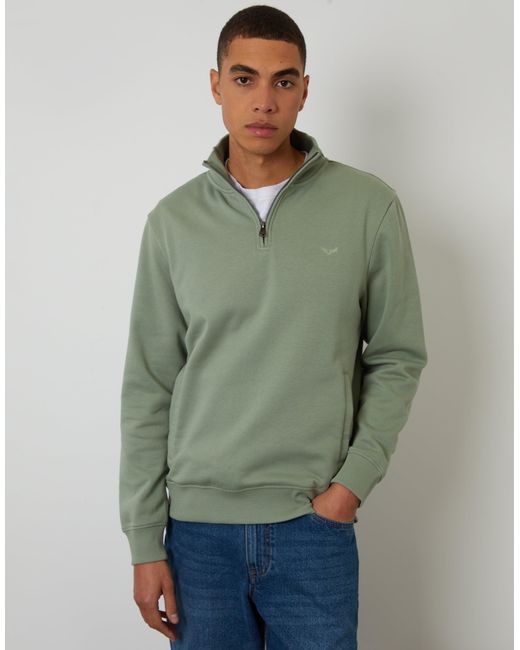 Threadbare Green Quarter Zip Sweatshirt for men