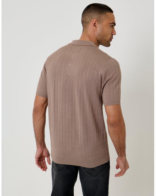 Threadbare Gray Zig Zag Stitch Knitted Polo for men