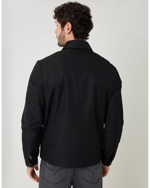 Threadbare Black Showerproof Lightweight Zip Up Jacket With Collar for men