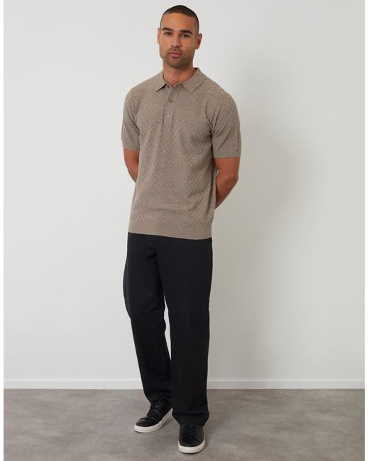 Threadbare Gray Basket Stitch Knitted Polo for men
