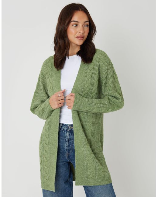 Threadbare Green Cable Knit Cardigan