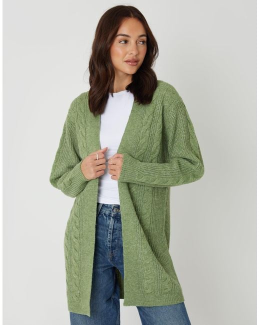 Threadbare Green Cable Knit Cardigan