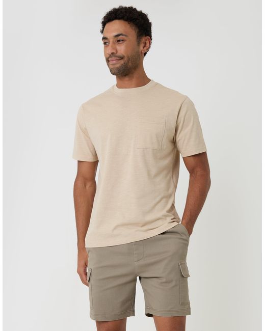 Threadbare Natural Shorter Length Elasticated Waist Stretch Cargo Shorts for men