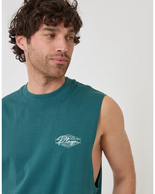 Threadbare Blue Relaxed Fit Playa Cotton Vest for men