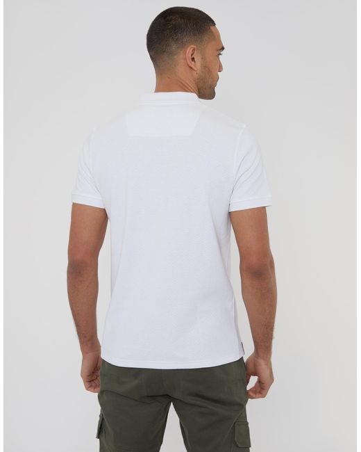 Threadbare White Textured Hidden Placket Polo Shirt for men