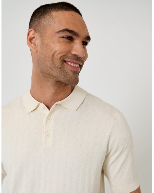Threadbare White Zig Zag Stitch Knitted Polo for men