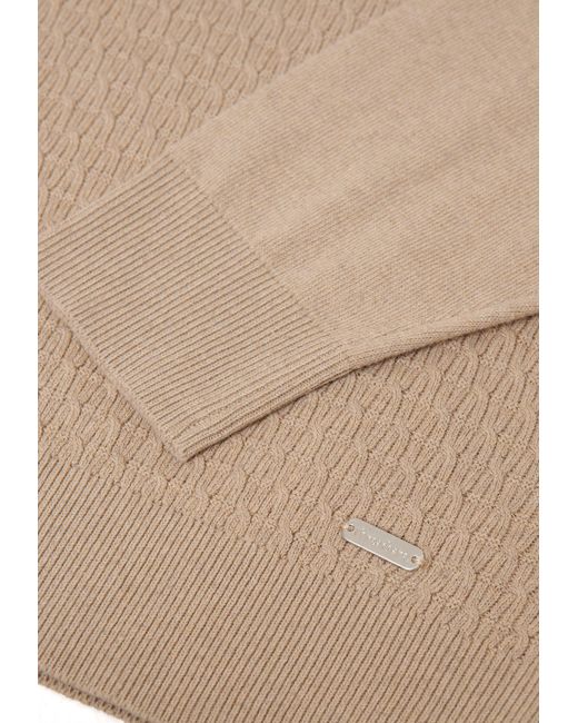 Threadbare Natural Mini Cable Knit Quarter Zip Jumper for men
