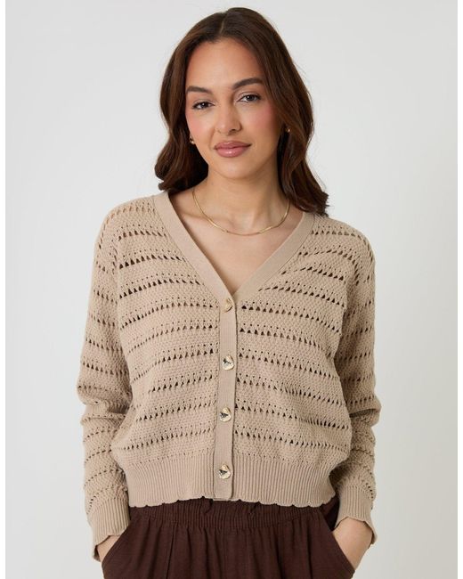 Threadbare Natural Crochet Style V-Neck Cardigan