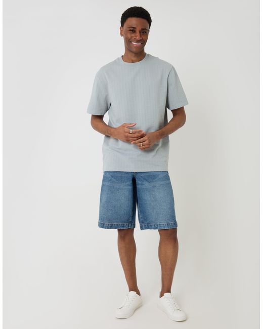 Threadbare Blue Relaxed Fit Textured Crew Neck T-Shirt for men
