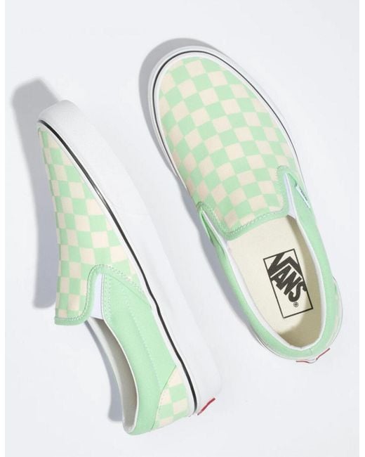 Vans Canvas Checkerboard Green & True White Womens Slip-on Shoes - Save ...