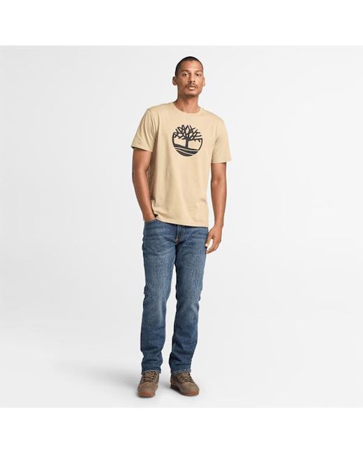 Timberland Natural Kennebec River Tree Logo T-shirt For Men In Beige, Man, Beige, Size: L for men