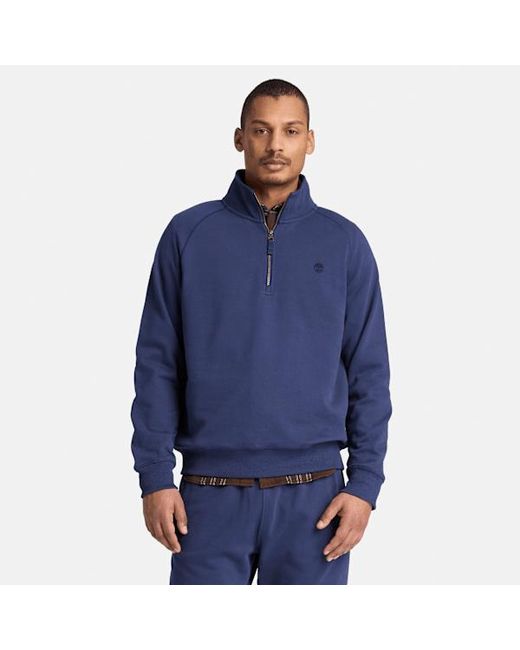 Timberland Blue Exeter River Embroidered Logo Quarter-Zip Sweatshirt For for men