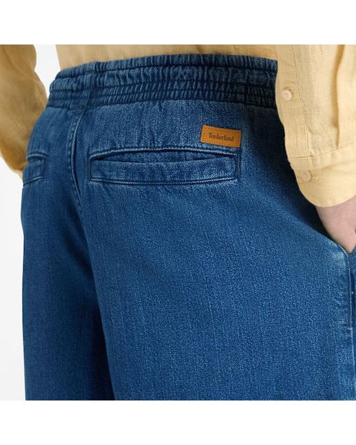 Timberland Blue Herringbone Denim Short For for men