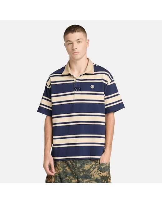 Timberland Blue All Gender Striped Short-Sleeve Rugby Polo