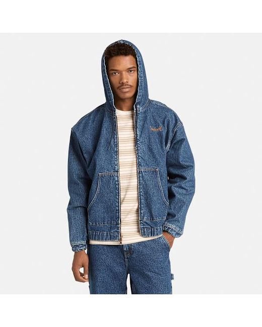 Timberland Blue All Gender Denim Full-Zip Hooded Bomber