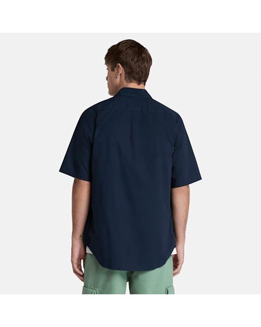 Timberland Short Sleeve Stretch Poplin Shirt For Men In Dark Blue, Man, Blue, Size: L for men