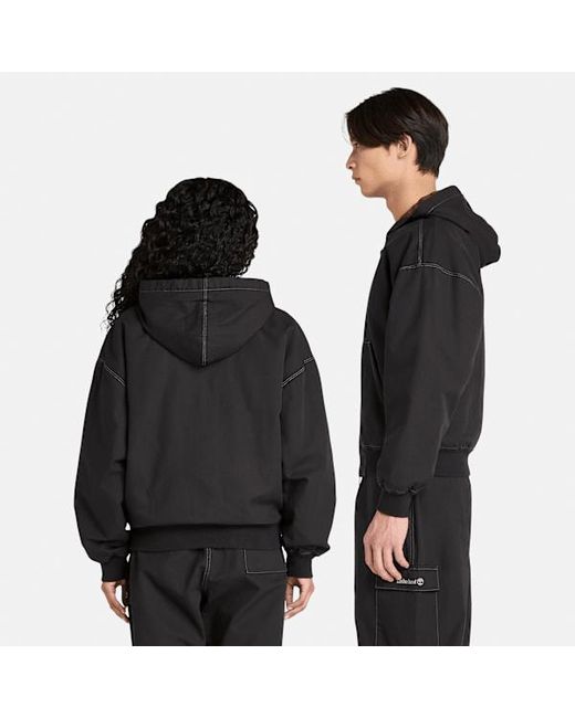 Timberland Black All Gender Washed Duck Canvas Hooded Bomber