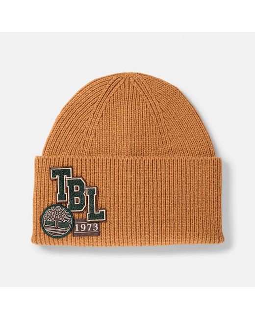Timberland Brown Layered Patch Beanie For for men