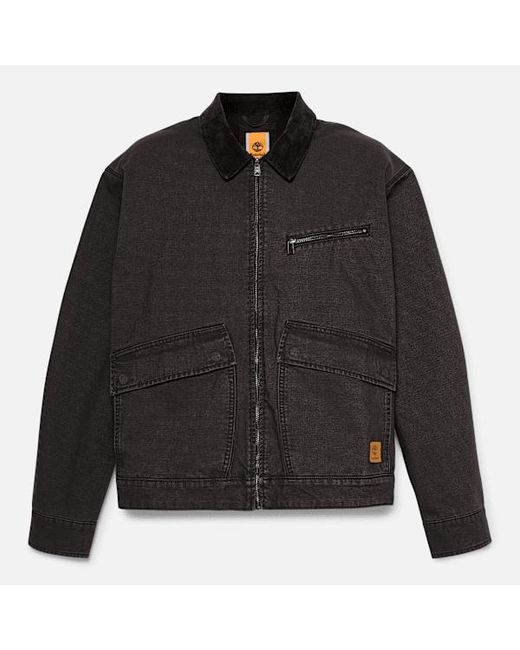 Timberland Black Strafford Quilted Washed Canvas Printed Jacket for men