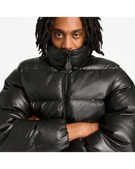 Timberland Black Welch Mountain Leather Puffer Jacket For for men