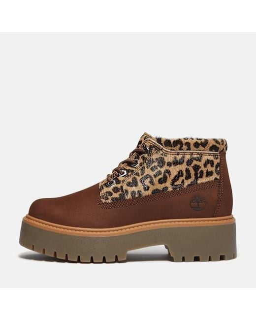 Timberland Brown Leopard Platform Stone Street Chukka Boot For