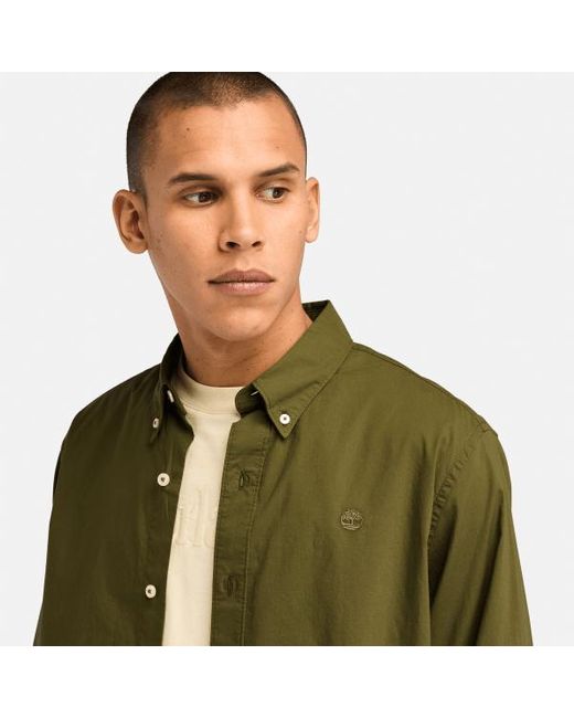 Timberland Long Sleeve Stretch Poplin Shirt For Men In Green, Man, Green, Size: L for men