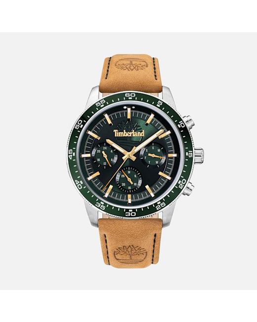 Timberland Green Parkman Leather Strap Watch For Men, Man, Brown for men
